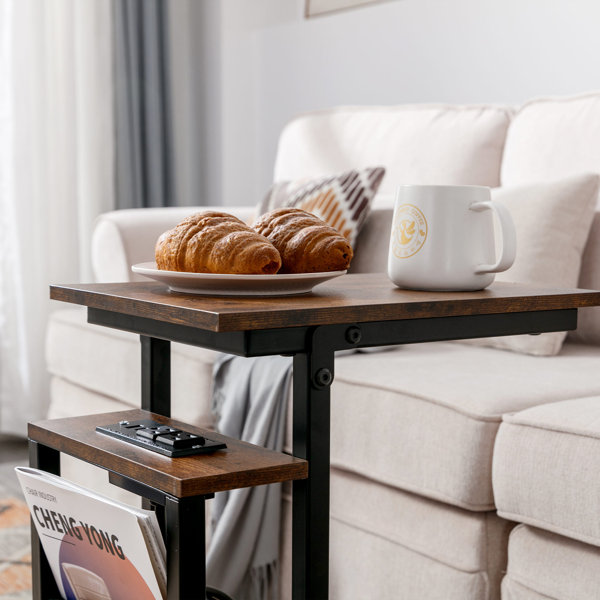 17 Stories Fayra C Shaped End Table with Charging Station for Small Space, Coffee Table with USB